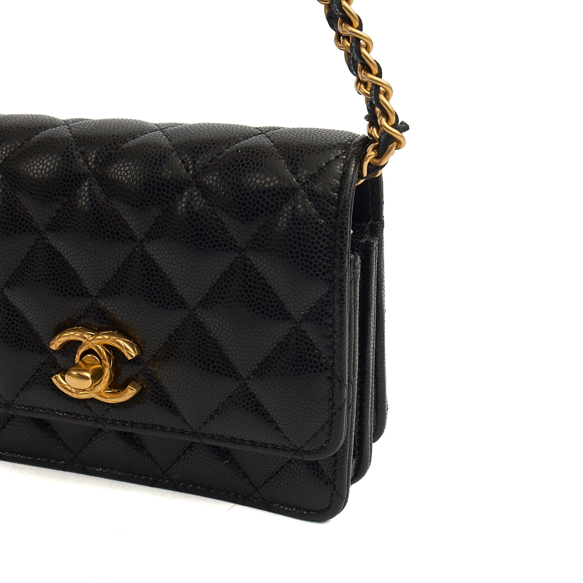 Chanel Cross Body Wallet on Chain in Black, Caviar Leather