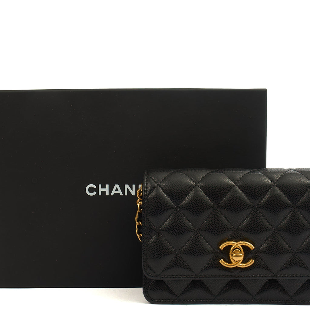 Chanel Cross Body Wallet on Chain in Black, Caviar Leather