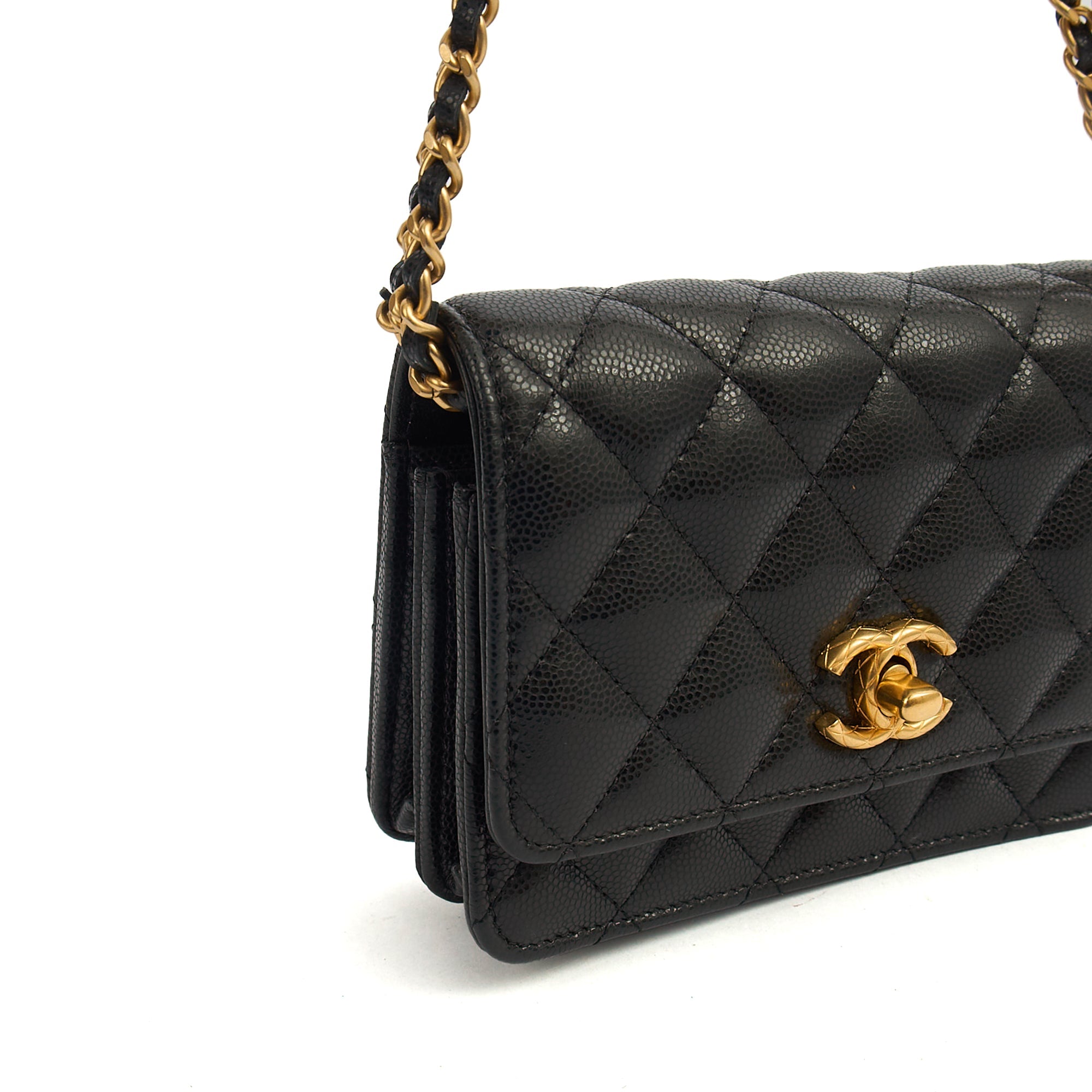 Chanel Cross Body Wallet on Chain in Black, Caviar Leather