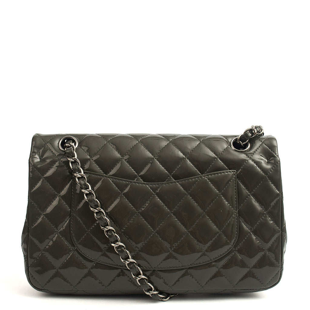 Chanel Shoulder Bag Classic Double Flap - Medium in Grey, Patent Leather