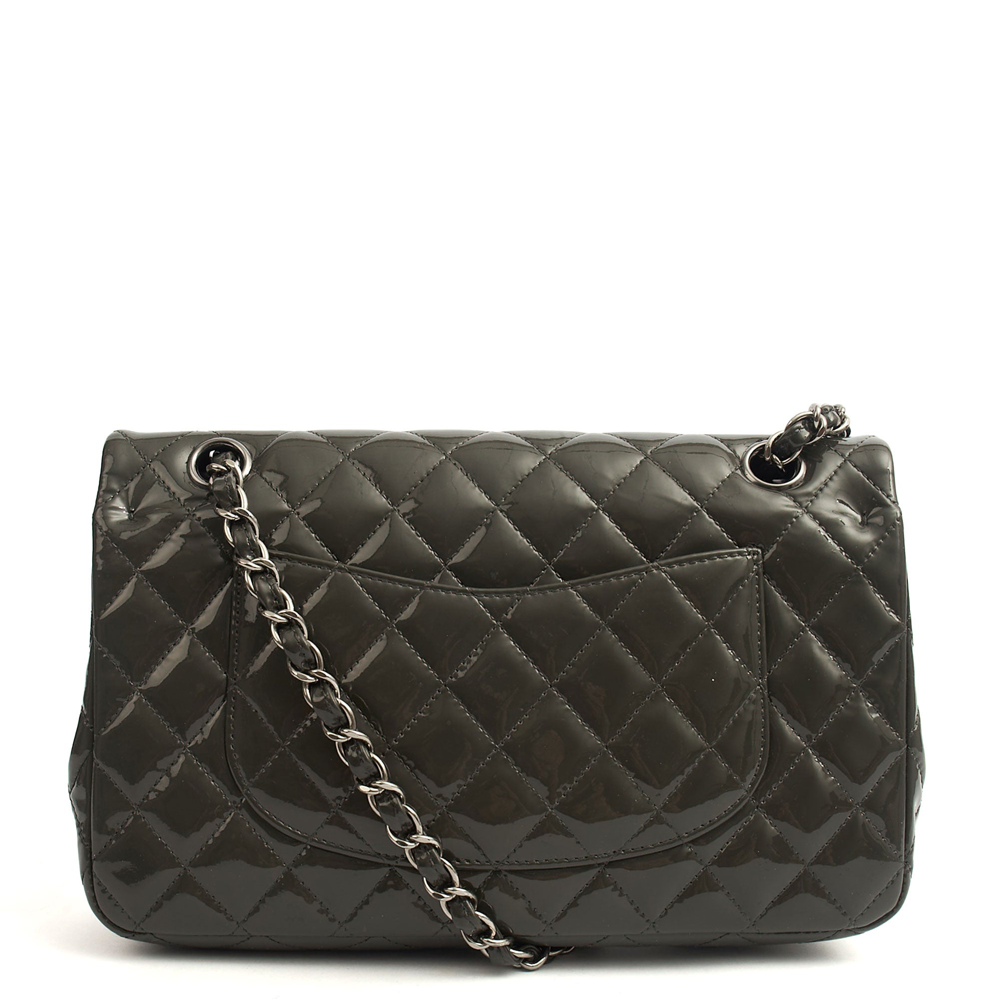 Chanel Shoulder Bag Classic Double Flap - Medium in Grey, Patent Leather