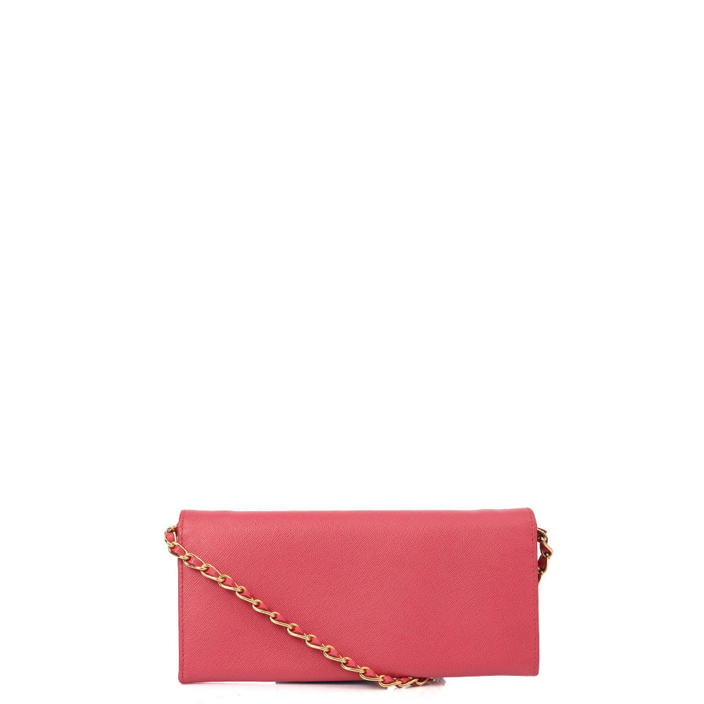 Prada Cross Body Wallet On Chain in Pink, Saffiano Leather