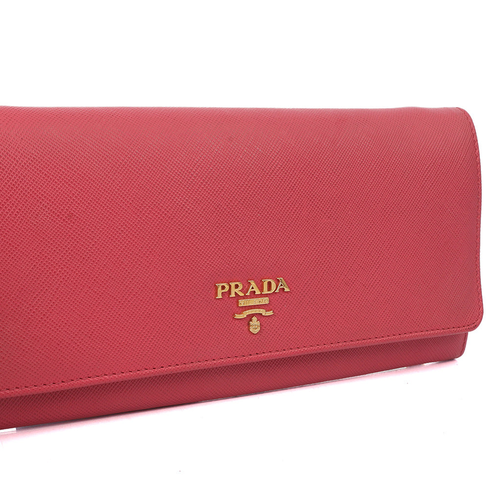 Prada Cross Body Wallet On Chain in Pink, Saffiano Leather