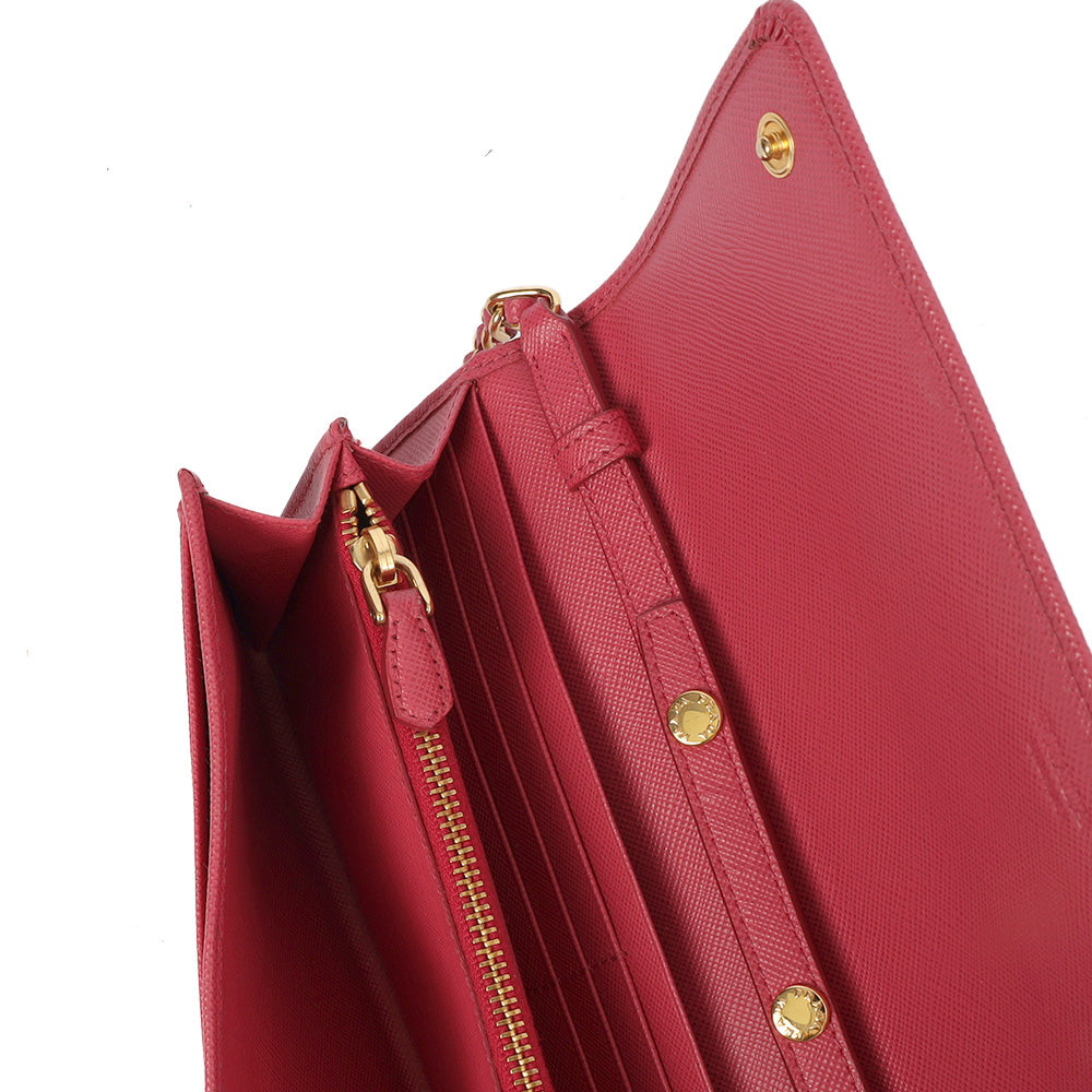 Prada Cross Body Wallet On Chain in Pink, Saffiano Leather