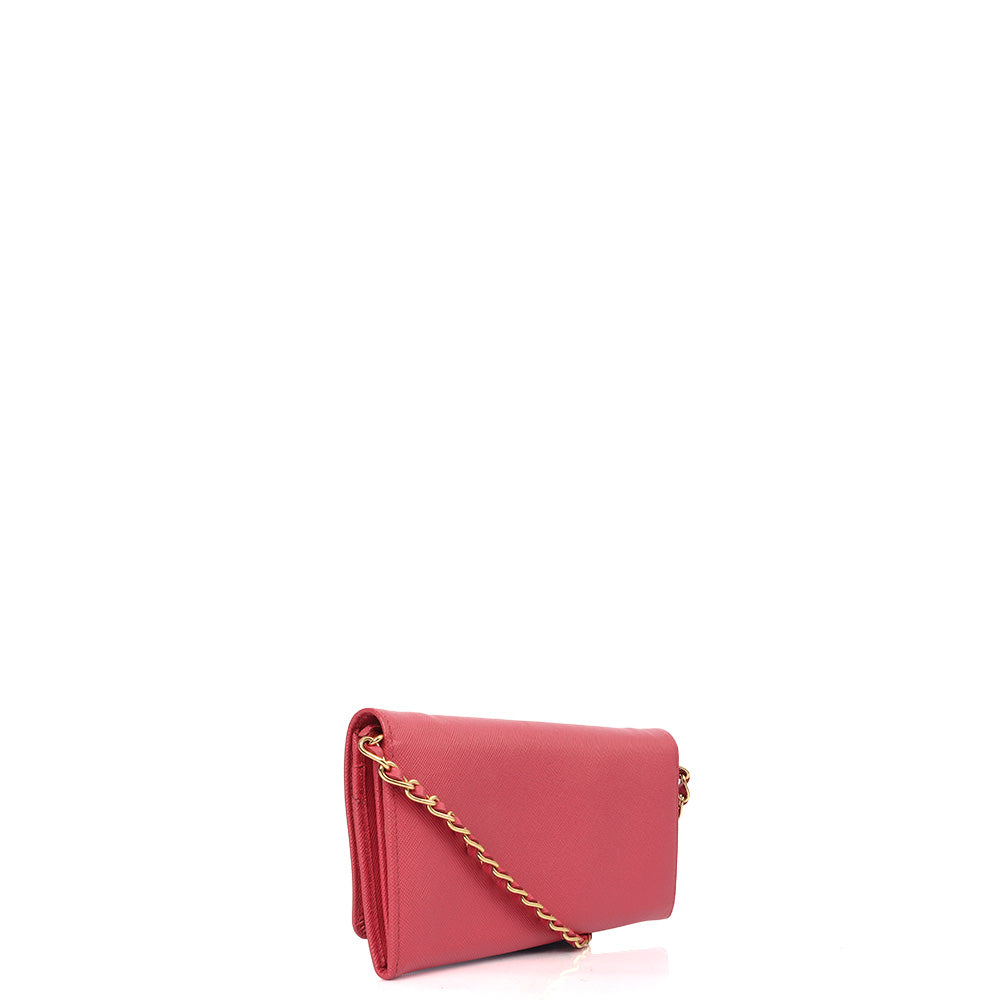 Prada Cross Body Wallet On Chain in Pink, Saffiano Leather