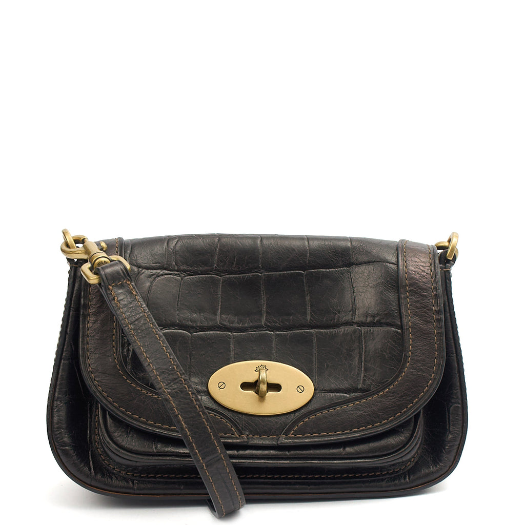 Mulberry Shoulder Bag Vintage Shoulder Bag in Black, Exotic Effect Leather