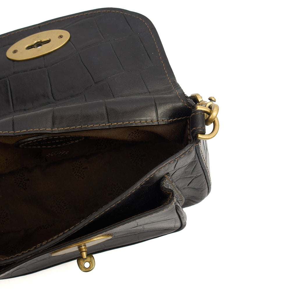 Mulberry Shoulder Bag Vintage Shoulder Bag in Black, Exotic Effect Leather