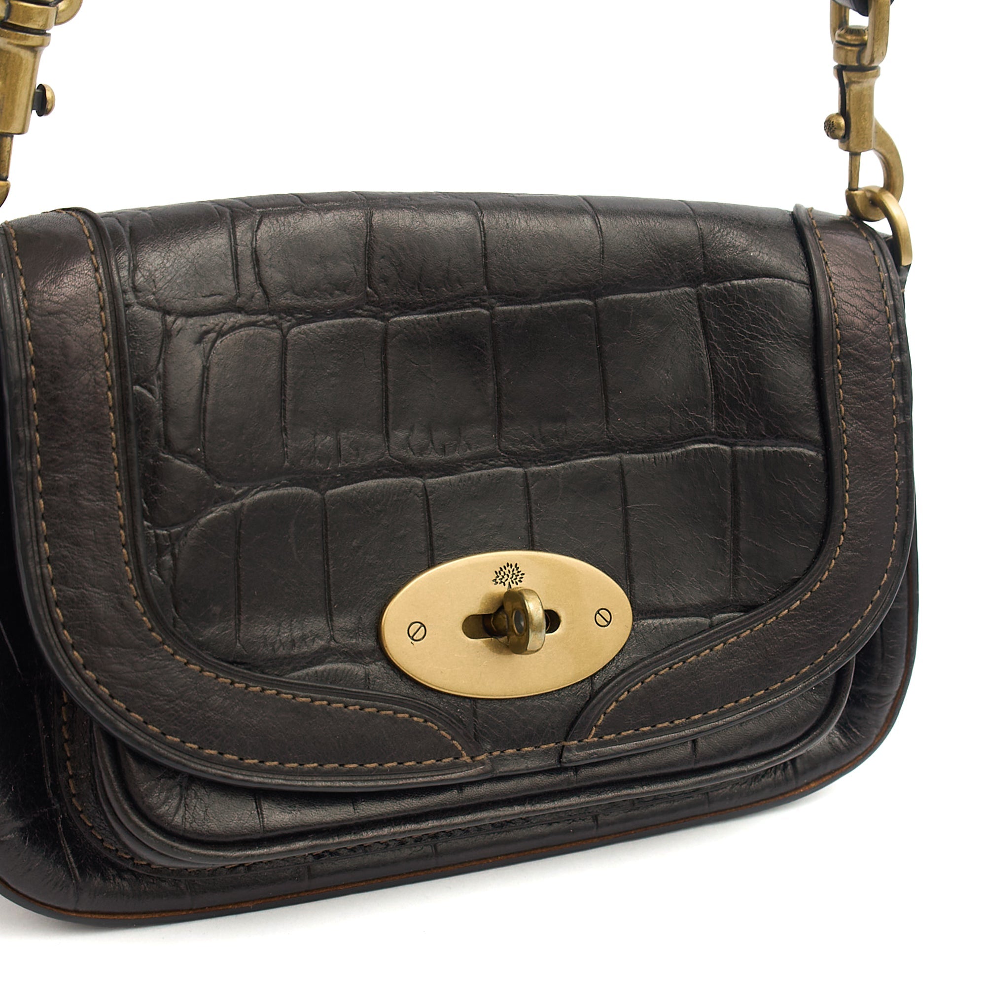 Mulberry Shoulder Bag Vintage Shoulder Bag in Black, Exotic Effect Leather