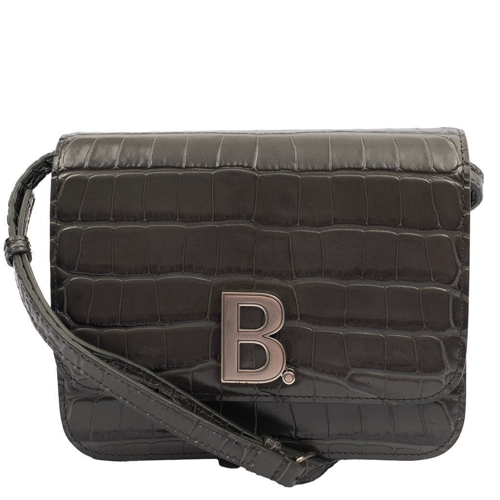 Balenciaga Cross Body B. Crossbody in Grey, Exotic Effect Leather