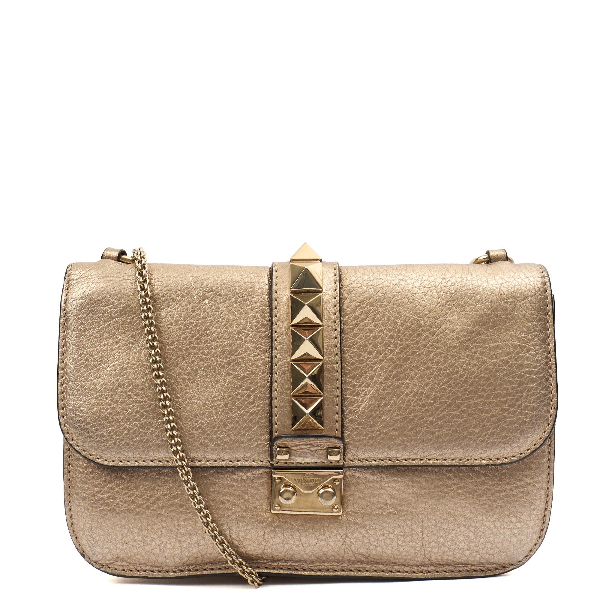Valentino Shoulder Bag Glam Lock - Medium in Metallic, Calfskin