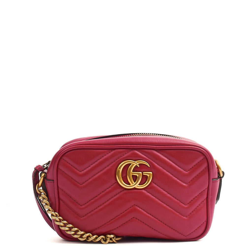 Gucci Cross Body Marmont Shoulder Bag - Small in Hibiscus Red, Leather