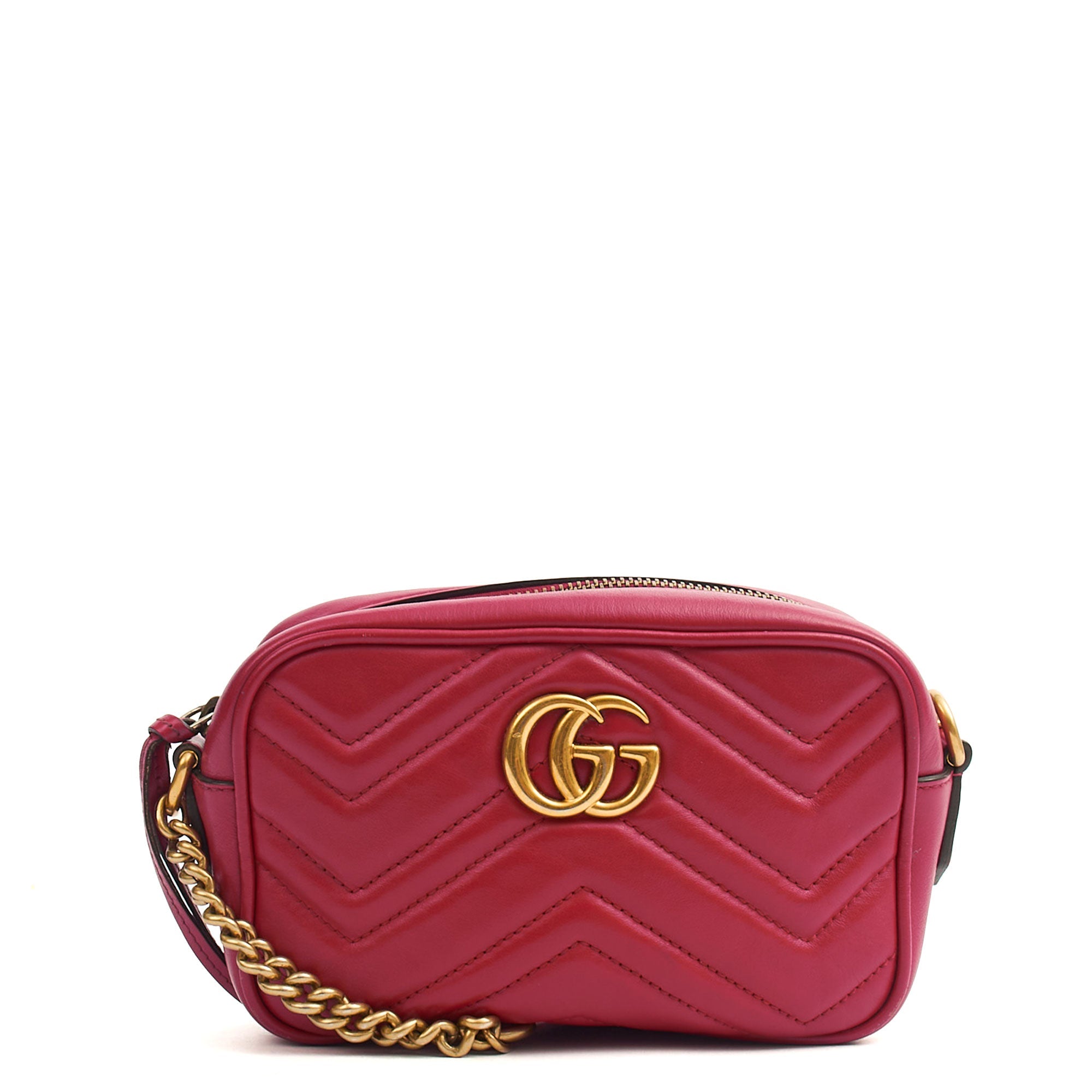 Gucci Cross Body Marmont Shoulder Bag - Small in Hibiscus Red, Leather