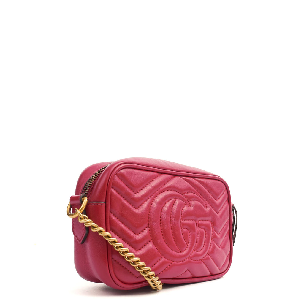 Gucci Cross Body Marmont Shoulder Bag - Small in Hibiscus Red, Leather