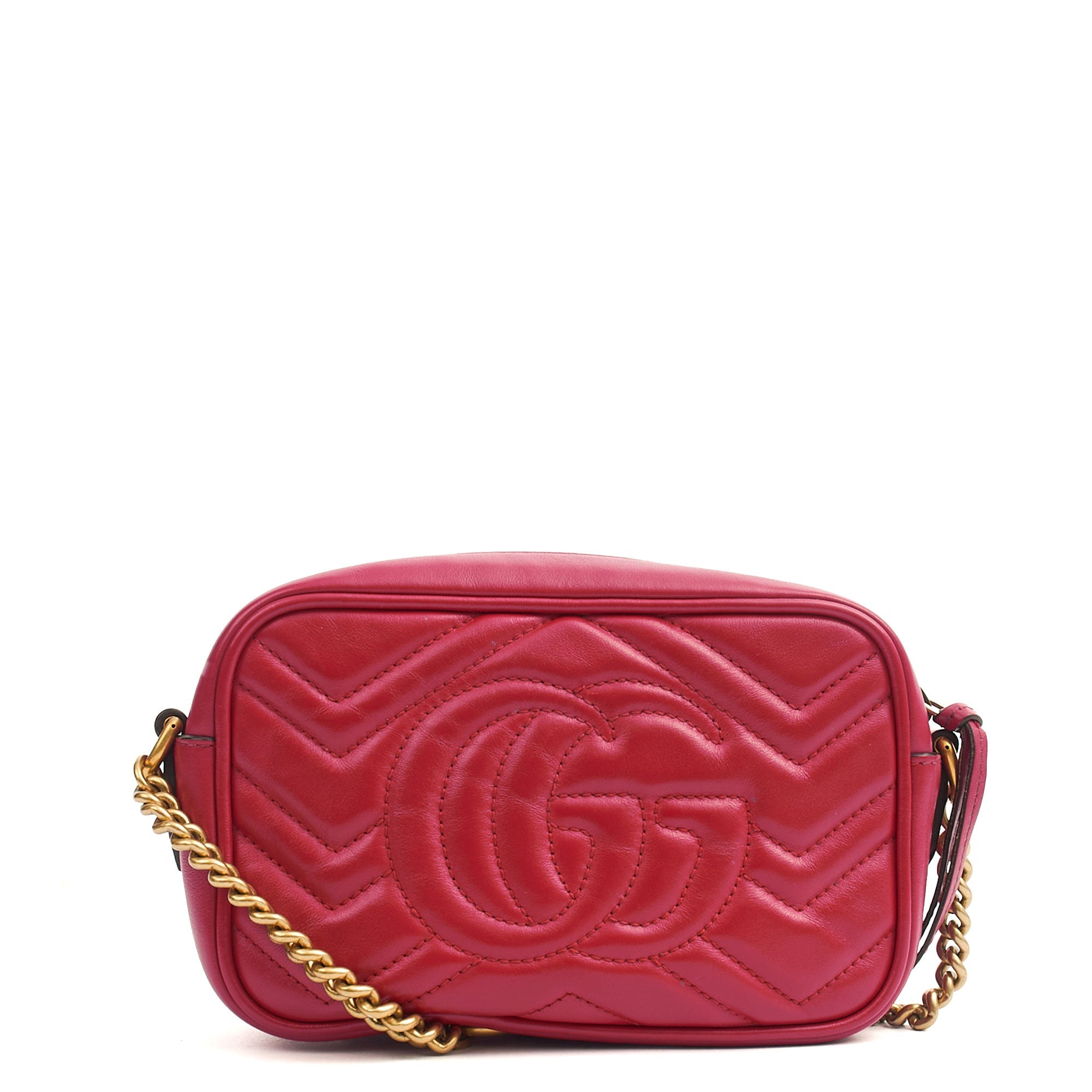 Gucci Cross Body Marmont Shoulder Bag - Small in Hibiscus Red, Leather