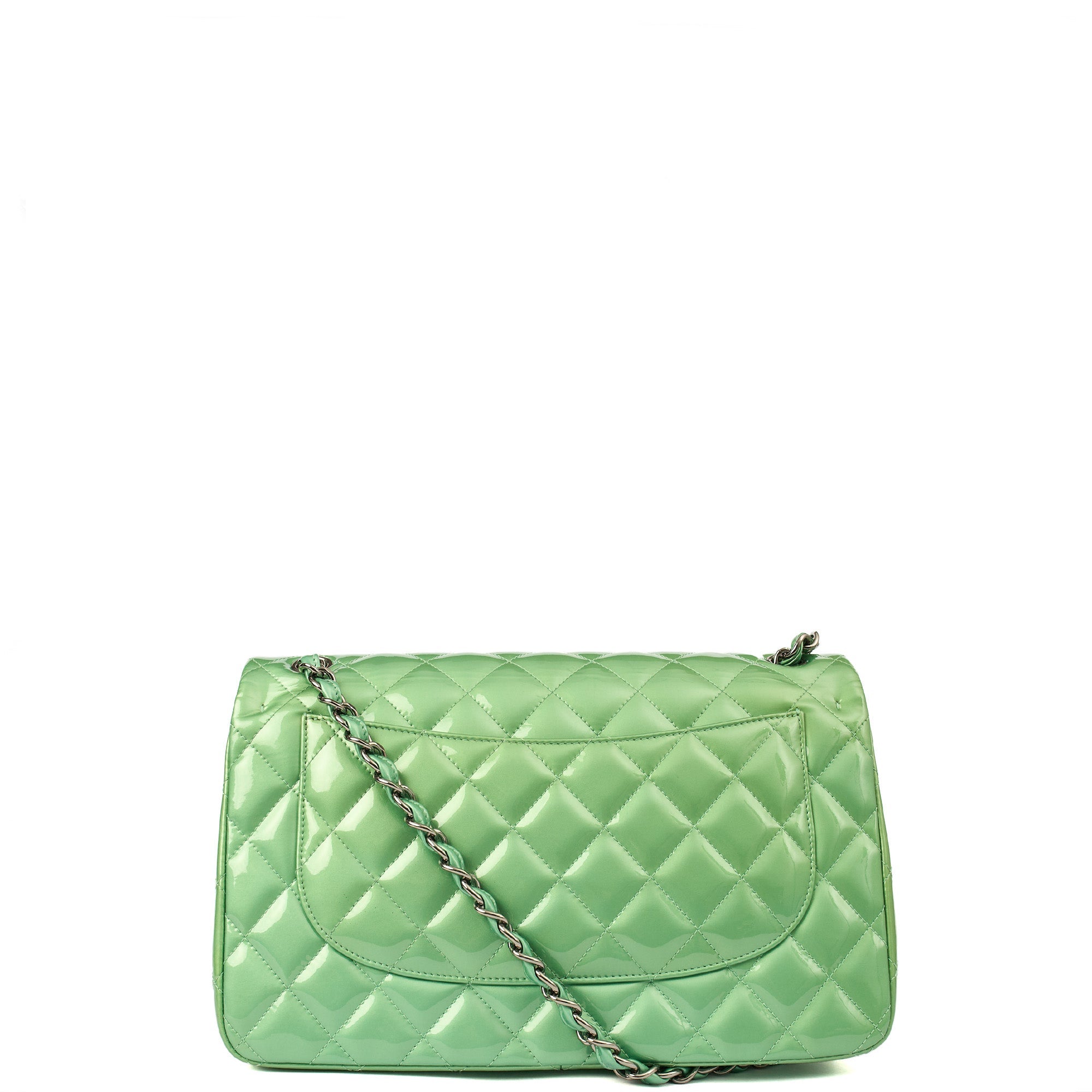 Chanel Shoulder Bag Classic Double Flap - Large in Green, Patent Leather