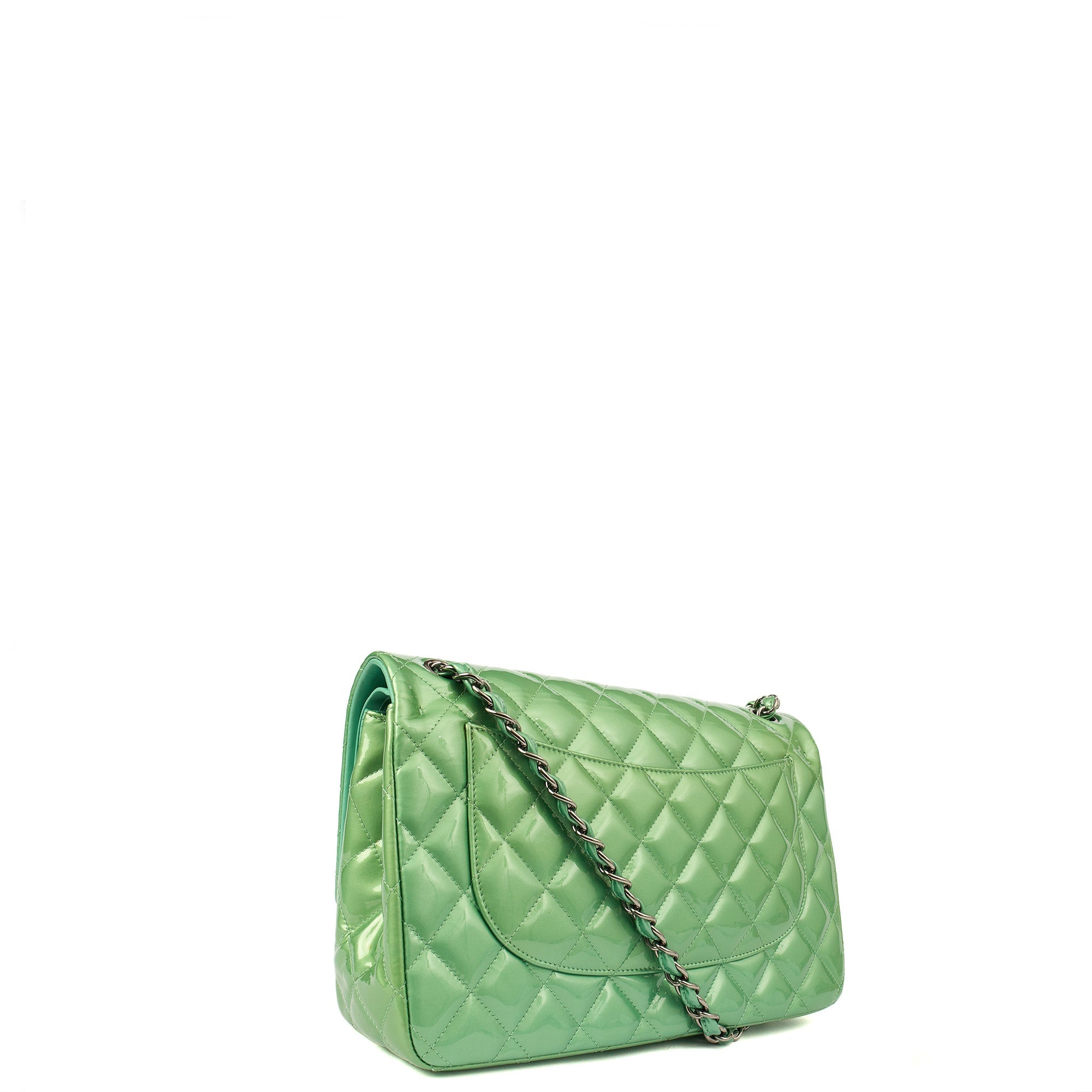 Chanel Shoulder Bag Classic Double Flap - Large in Green, Patent Leather