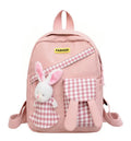 Girls Gingham Rabbit & Letter Patch Decor Functional Backpack 2919