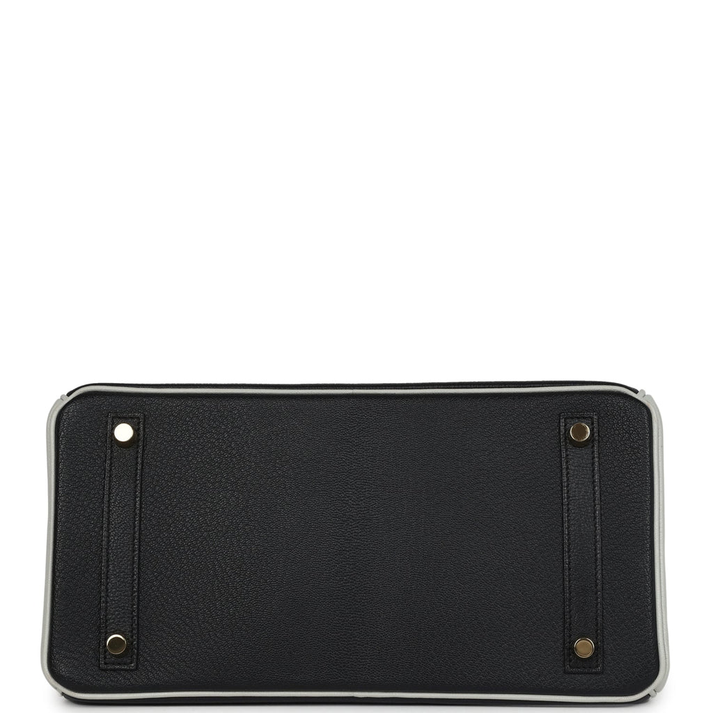 Pre-owned Hermes Special Order (HSS) Birkin 30 Black and Gris Perle Chevre Mysore Brushed Gold Hardware