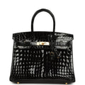 Hermes Birkin 30 Black Shiny Crocodile Niloticus Gold Hardware