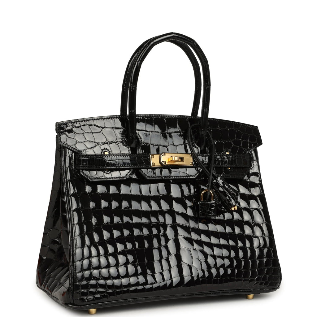 Hermes Birkin 30 Black Shiny Crocodile Niloticus Gold Hardware
