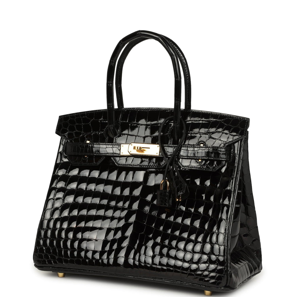 Hermes Birkin 30 Black Shiny Crocodile Niloticus Gold Hardware