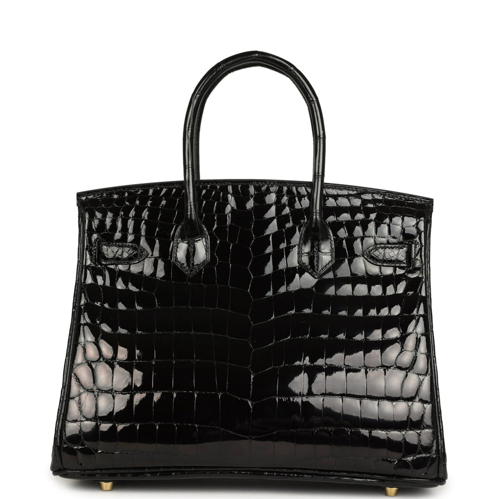 Hermes Birkin 30 Black Shiny Crocodile Niloticus Gold Hardware