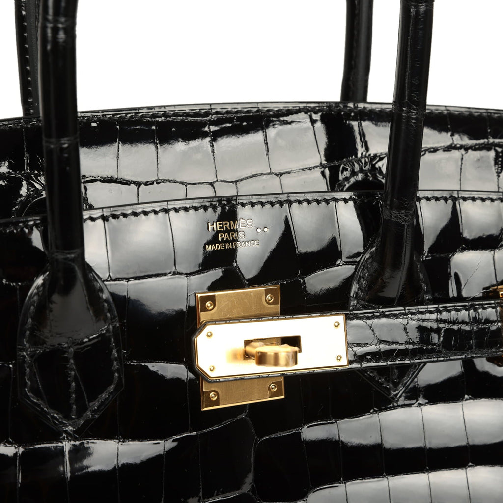 Hermes Birkin 30 Black Shiny Crocodile Niloticus Gold Hardware