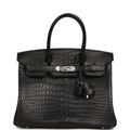 Hermes Birkin 30 Black Matte Porosus Crocodile Palladium Hardware
