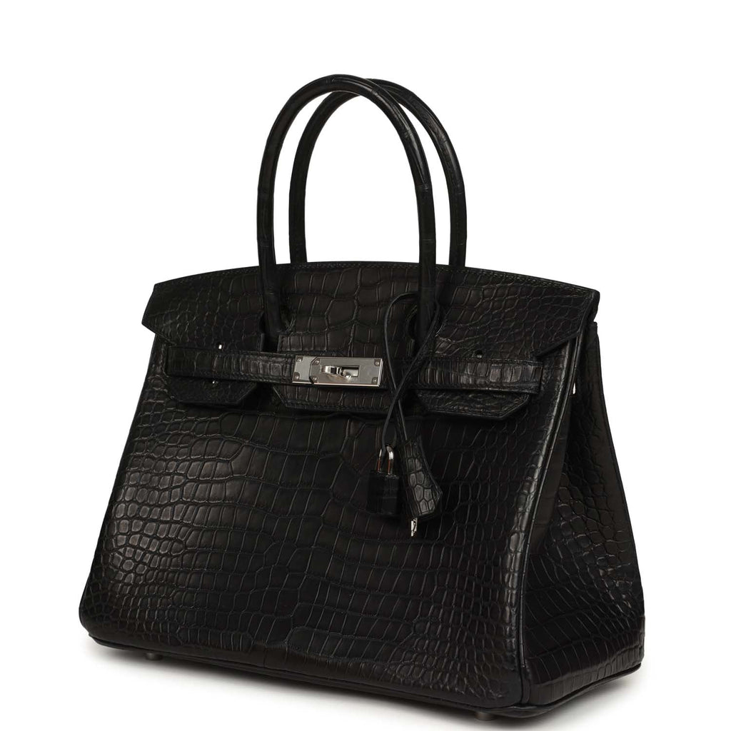 Hermes Birkin 30 Black Matte Porosus Crocodile Palladium Hardware