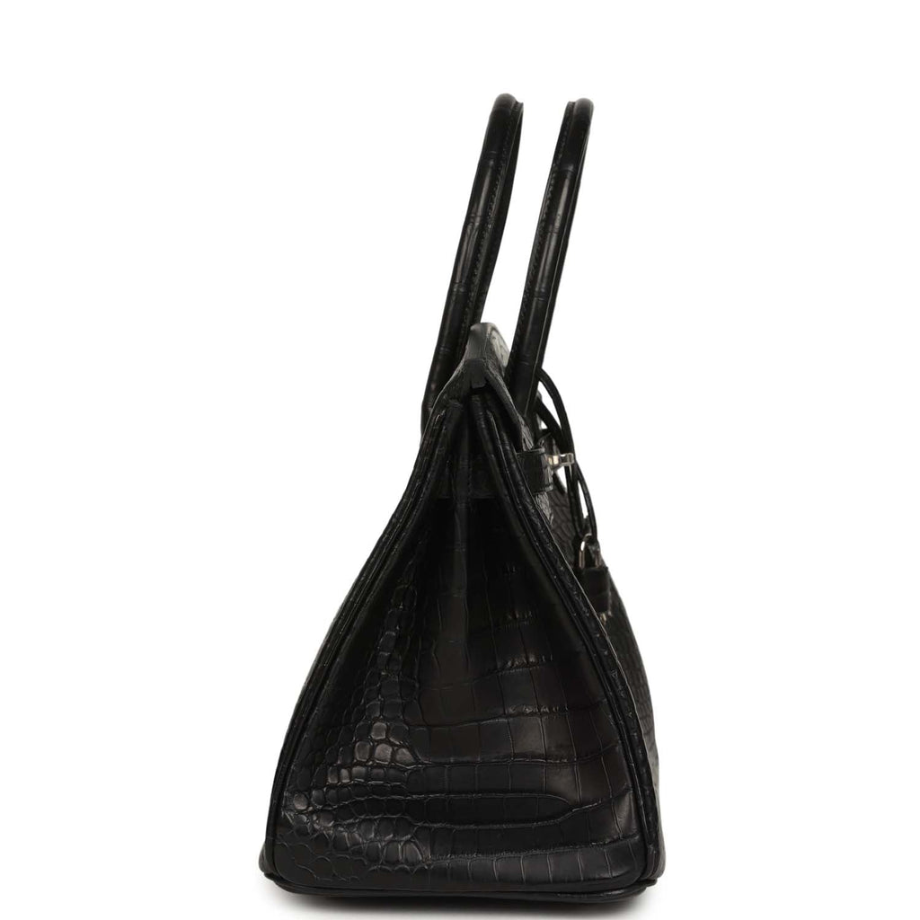 Hermes Birkin 30 Black Matte Porosus Crocodile Palladium Hardware