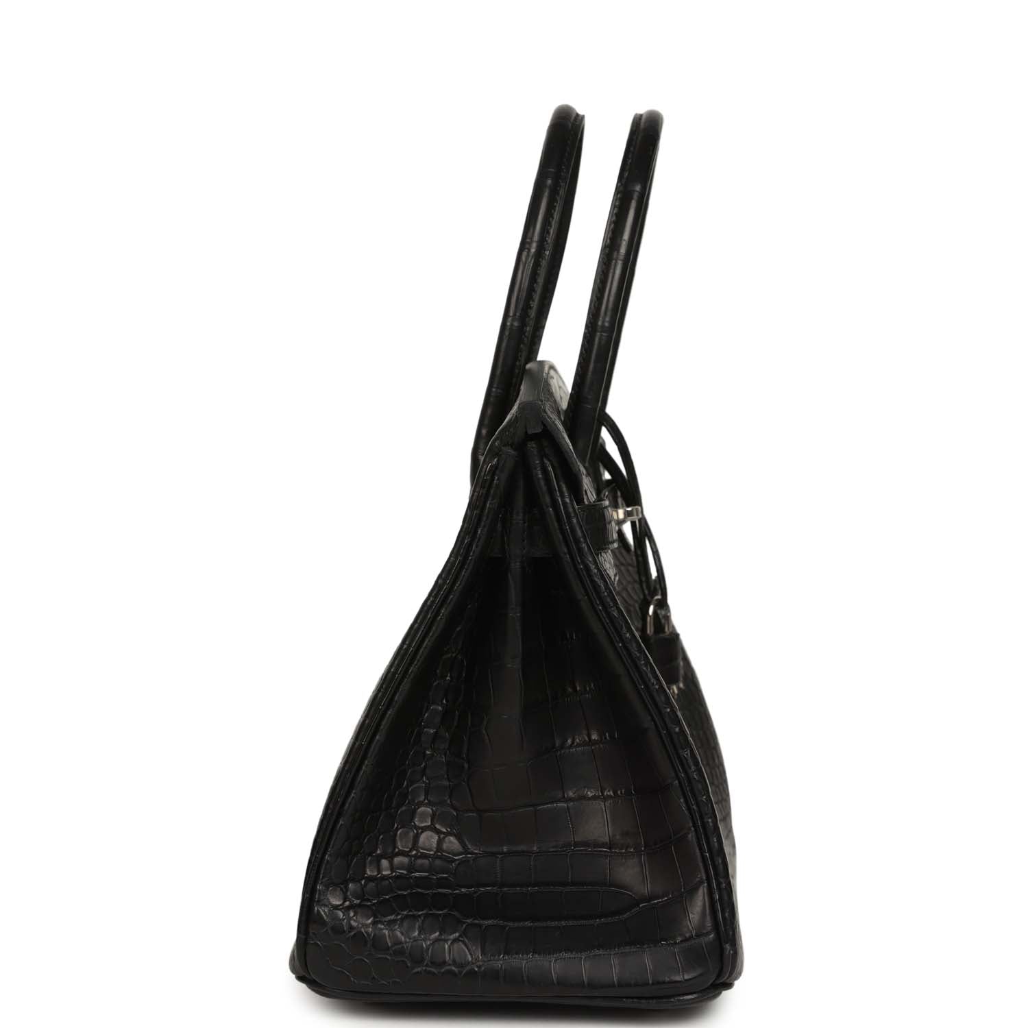Hermes Birkin 30 Black Matte Porosus Crocodile Palladium Hardware