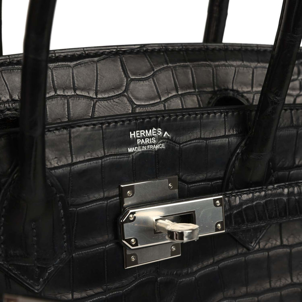 Hermes Birkin 30 Black Matte Porosus Crocodile Palladium Hardware