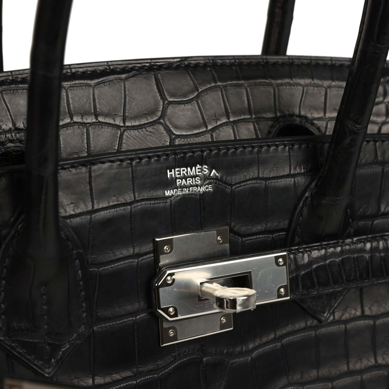 Hermes Birkin 30 Black Matte Porosus Crocodile Palladium Hardware