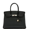 Pre-owned Hermes Birkin 30 Black Togo Permabrass Hardware