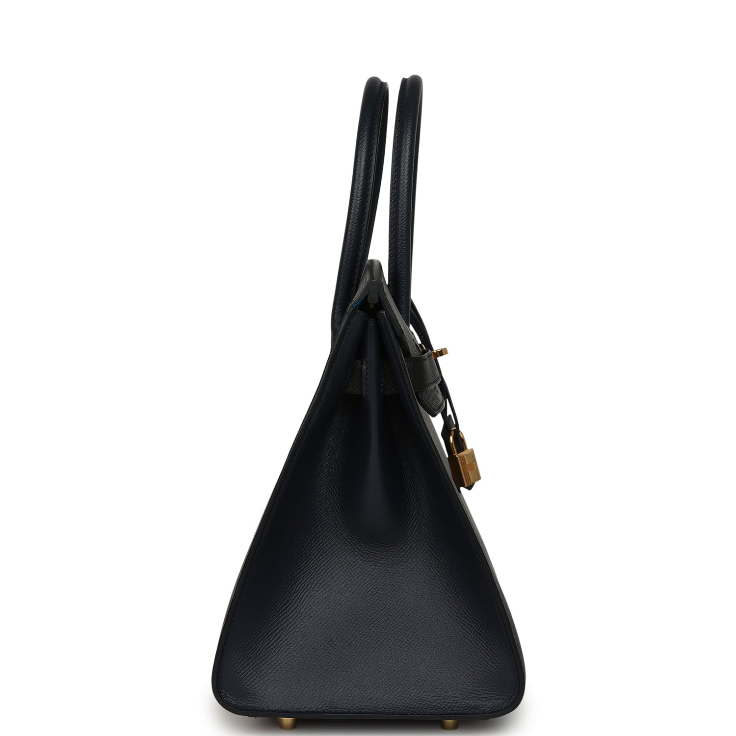 Pre-owned Hermes Casaque Birkin Sellier 30 Black and Bleu Indigo Epsom Gold Hardware