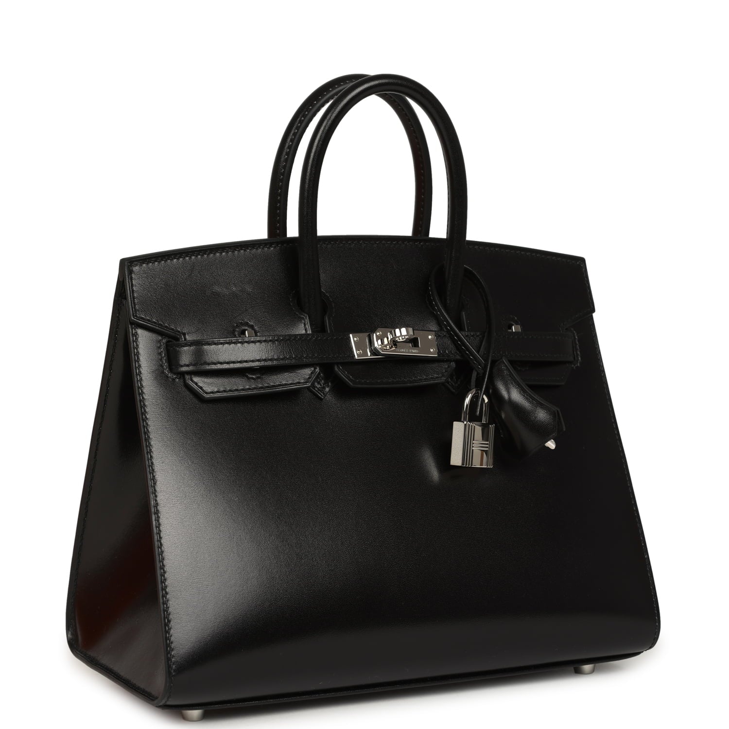 Pre-owned Hermes Birkin Sellier 25 Black Box Palladium Hardware