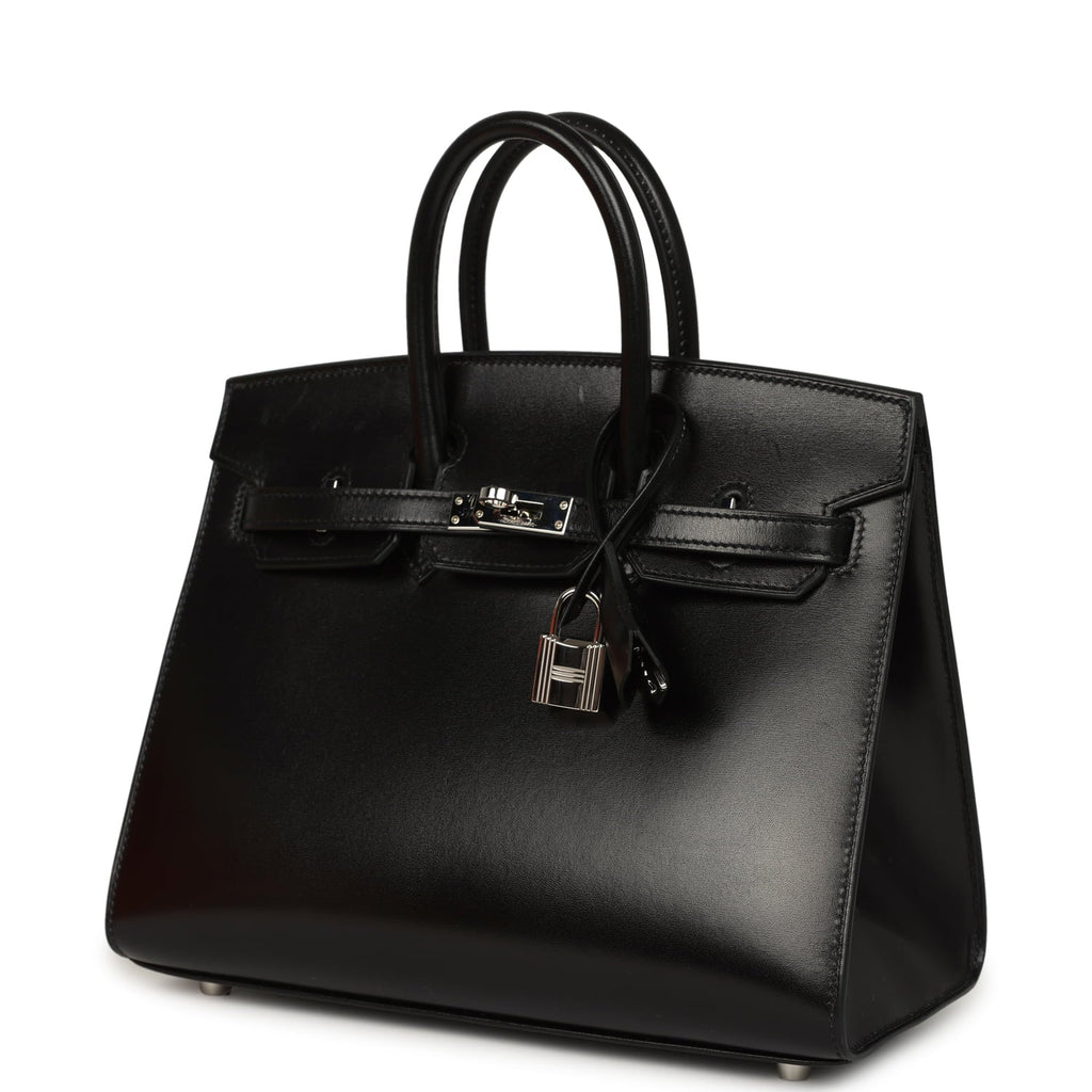 Pre-owned Hermes Birkin Sellier 25 Black Box Palladium Hardware