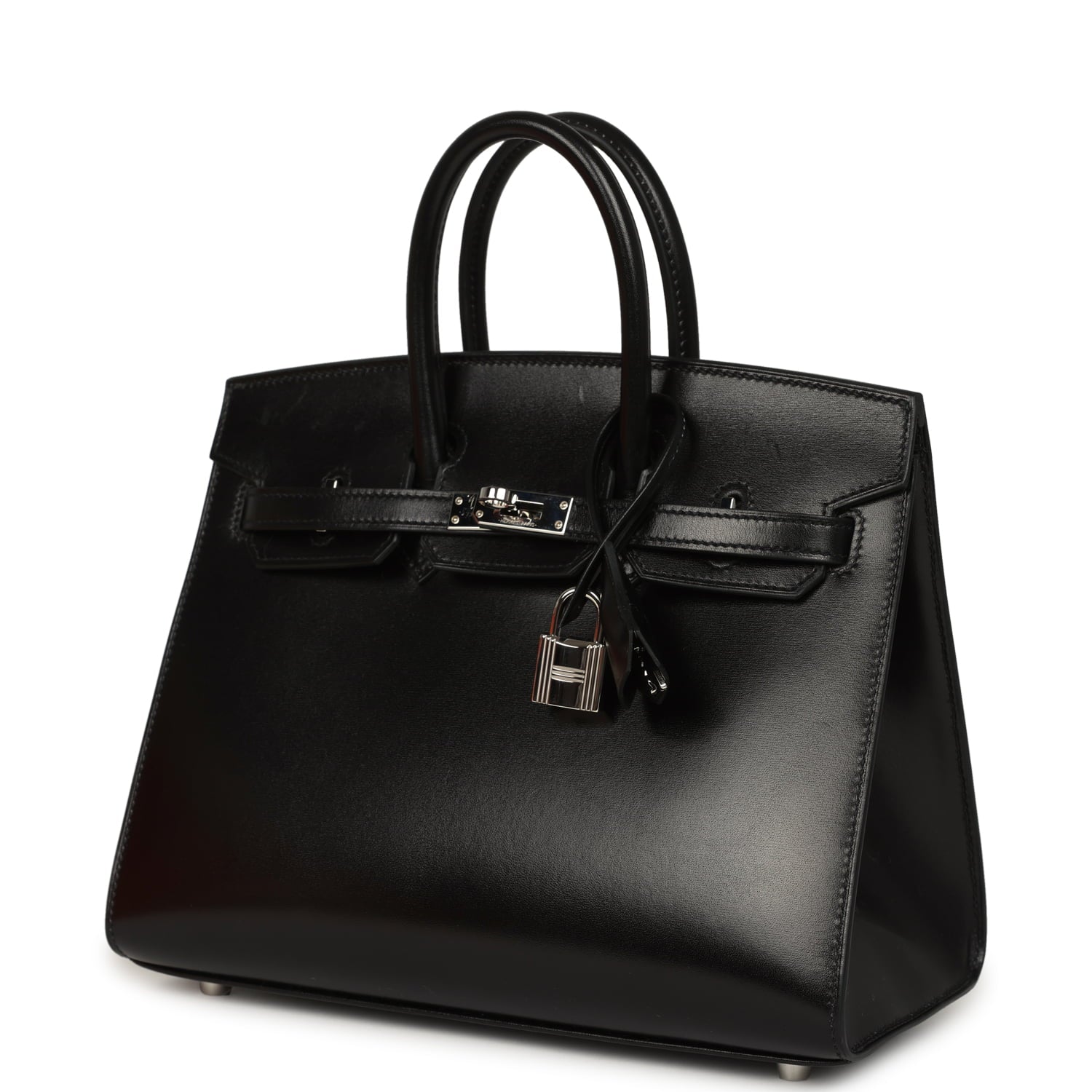 Pre-owned Hermes Birkin Sellier 25 Black Box Palladium Hardware