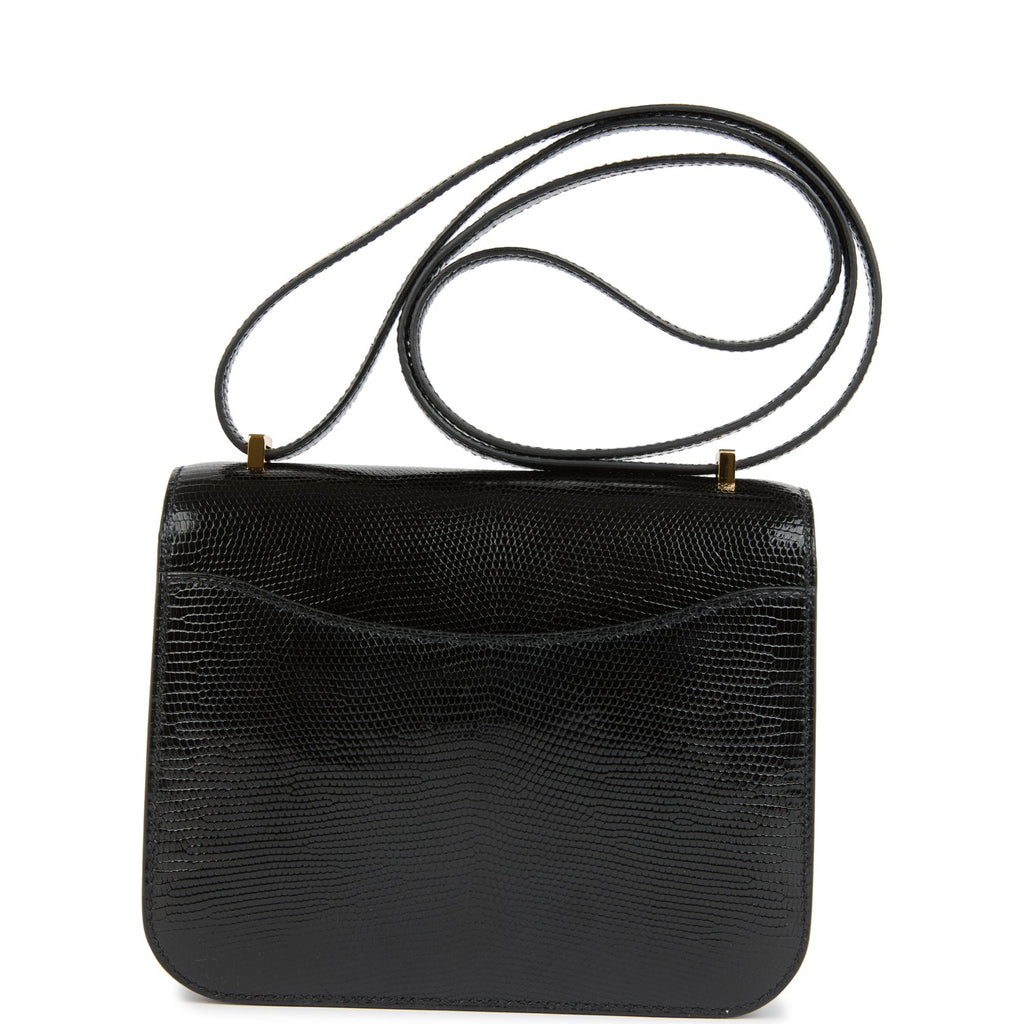 Hermes Constance 18 Black Varanus Salvator Lizard Gold Hardware