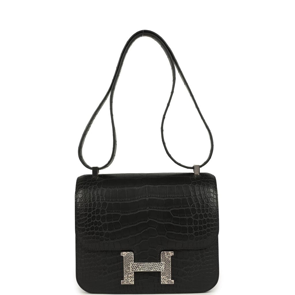 Hermes Constance 24 Black Matte Alligator and Ombre Lizard Marquette Palladium Hardware