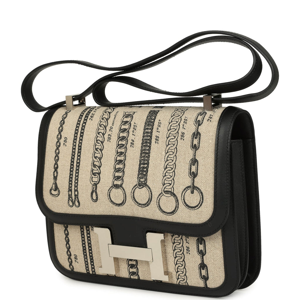 Pre-owned Hermes Constance 24 Toile De Camp Déchaînée and Black Swift Palladium Hardware