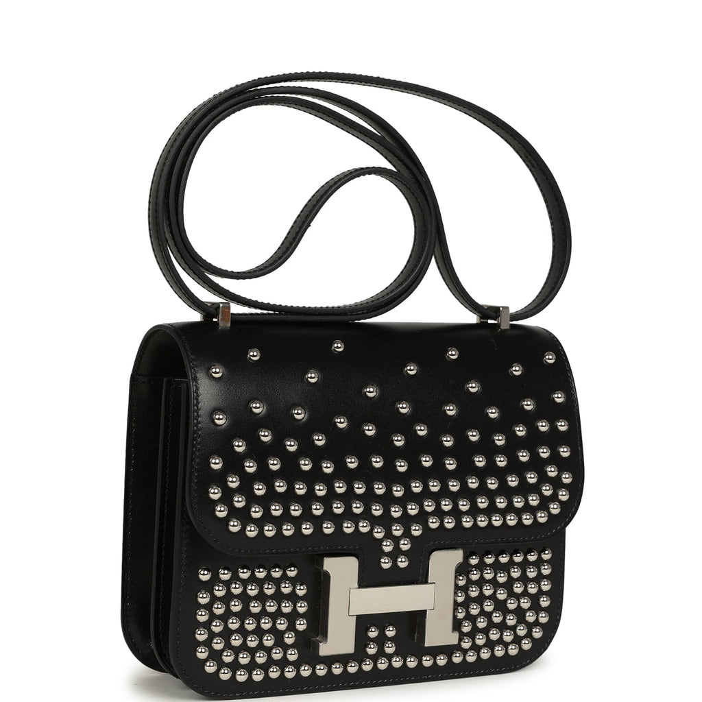 Pre-owned Hermes Constance 18 Clouté Black Box Palladium Hardware