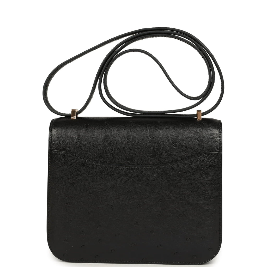 Pre-owned Hermes Constance 18 Black Ostrich Rose Gold Hardware