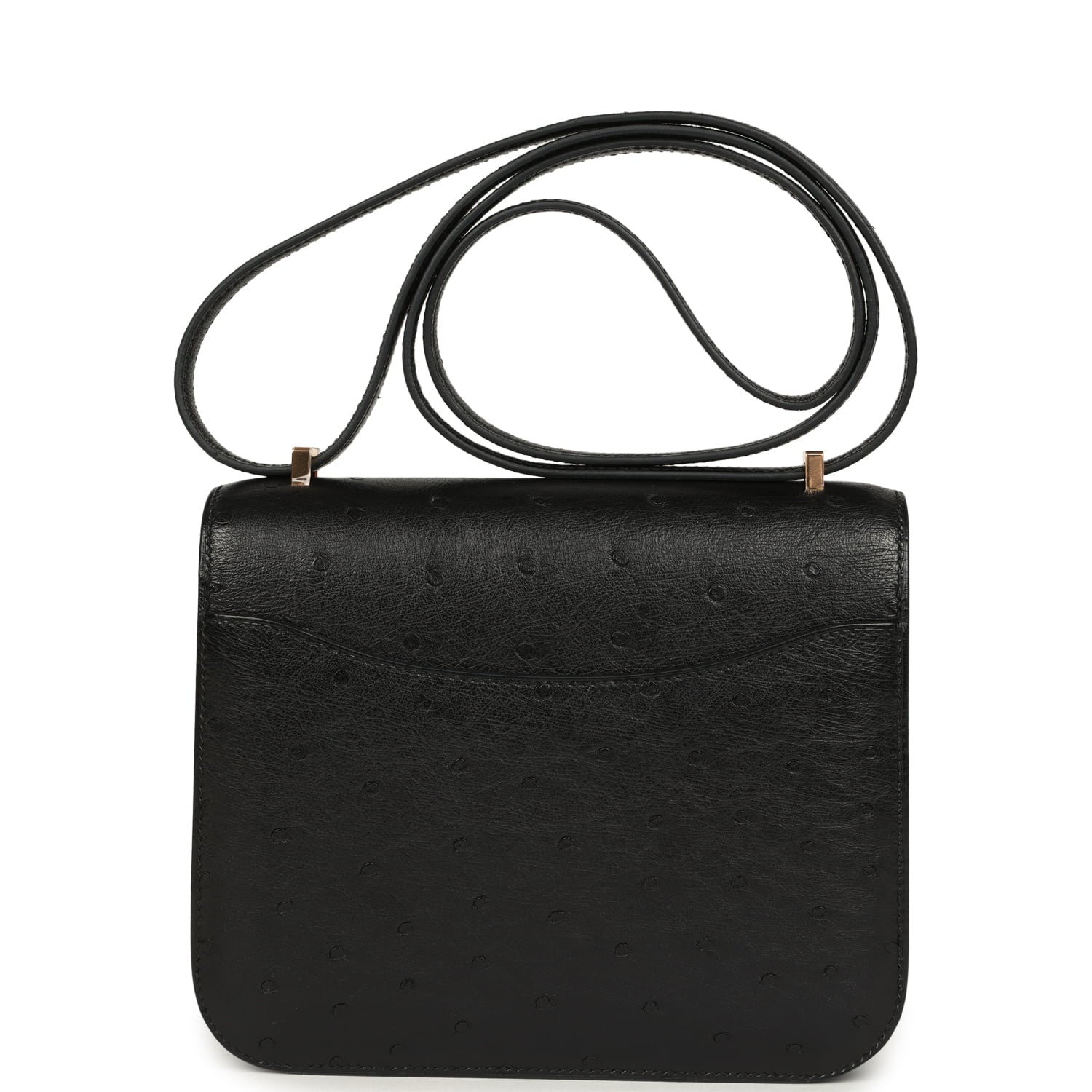 Pre-owned Hermes Constance 18 Black Ostrich Rose Gold Hardware