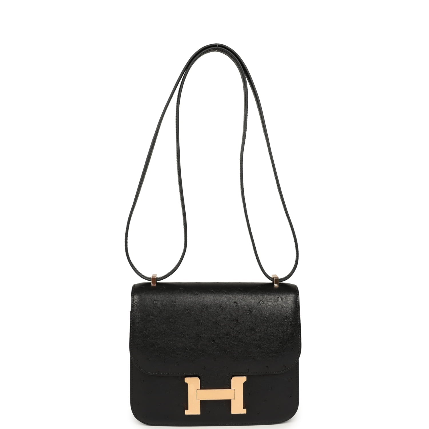Pre-owned Hermes Constance 18 Black Ostrich Rose Gold Hardware
