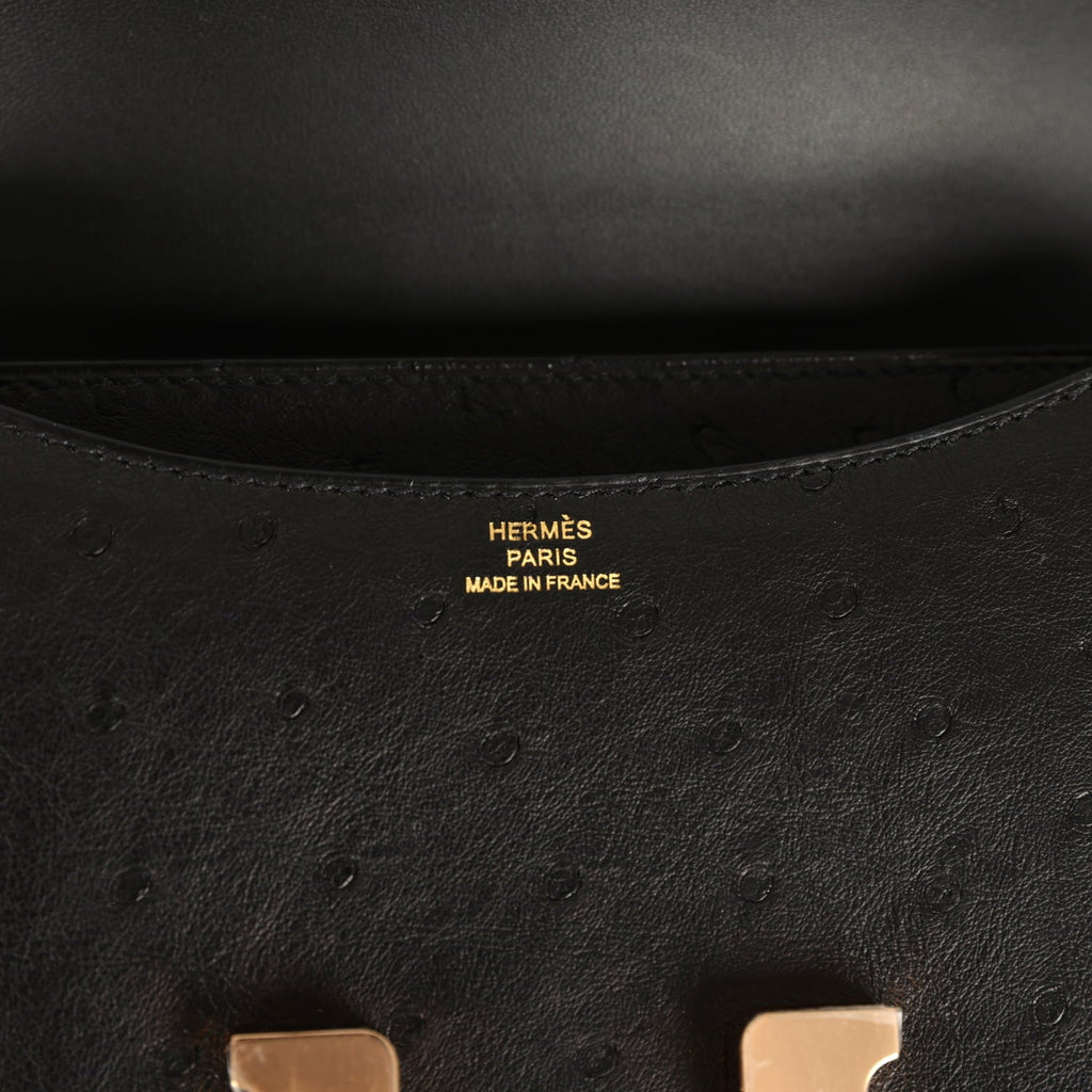 Pre-owned Hermes Constance 18 Black Ostrich Rose Gold Hardware