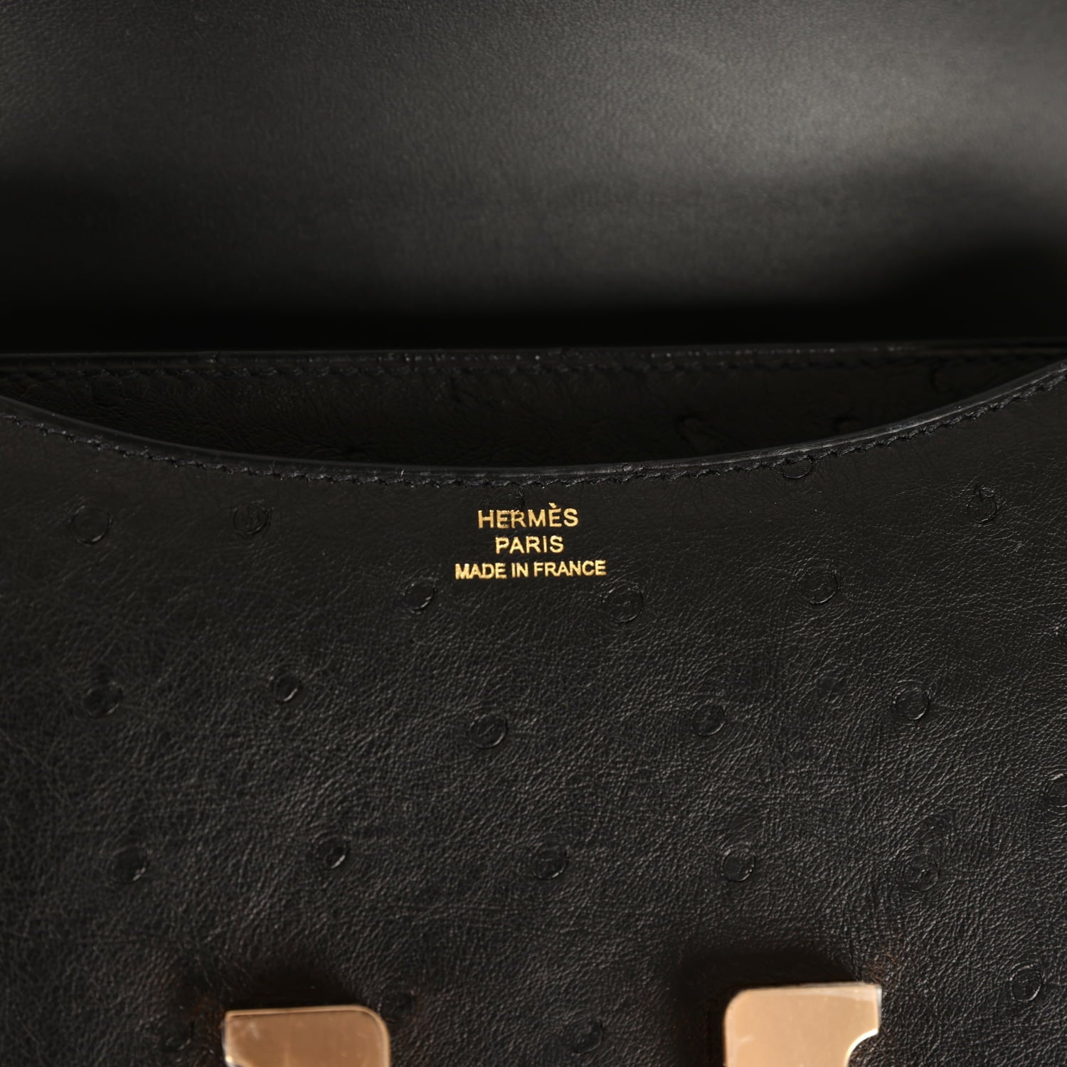 Pre-owned Hermes Constance 18 Black Ostrich Rose Gold Hardware