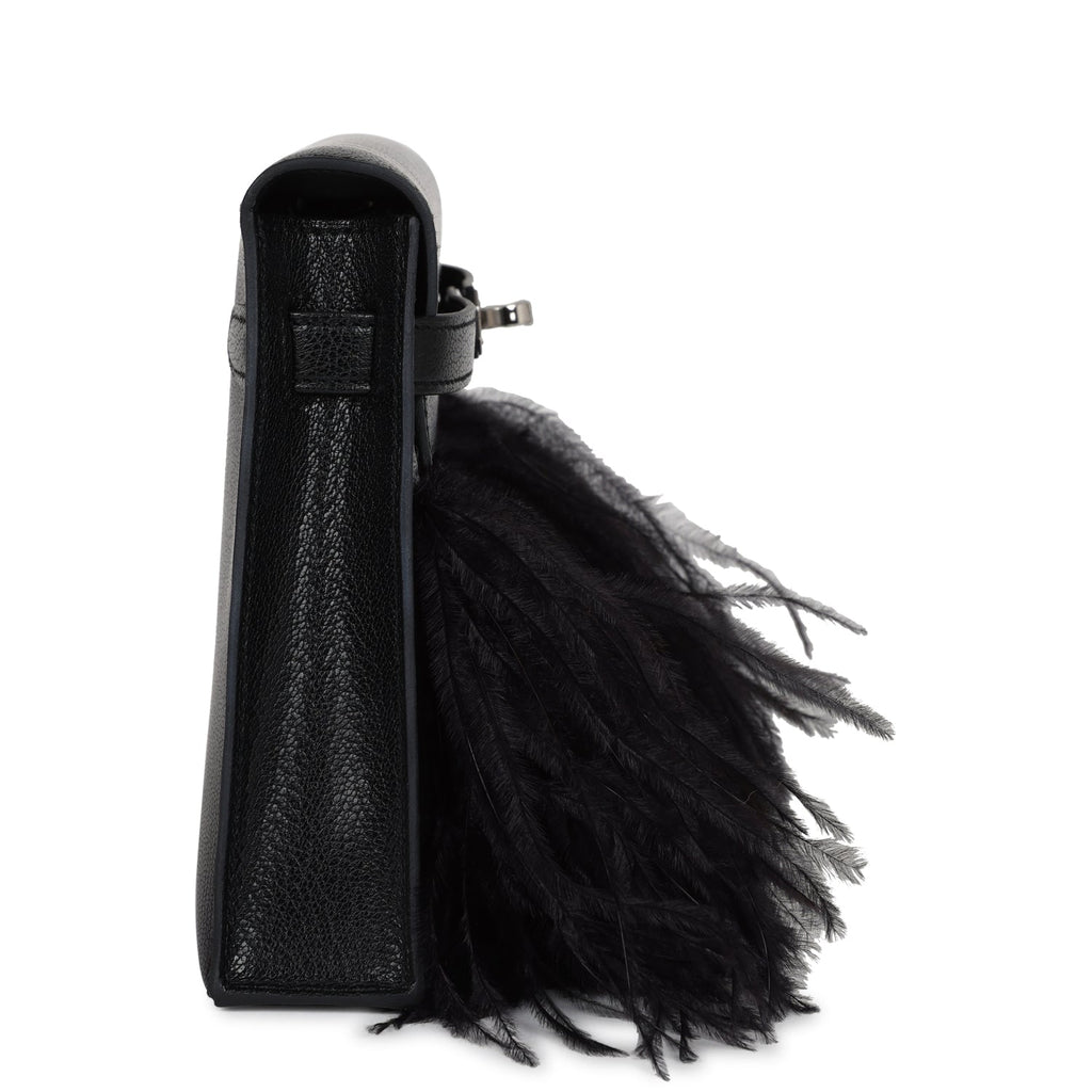 Hermes Kelly Elan Foile Chevre Chamkila and Ostrich Feather Palladium Hardware