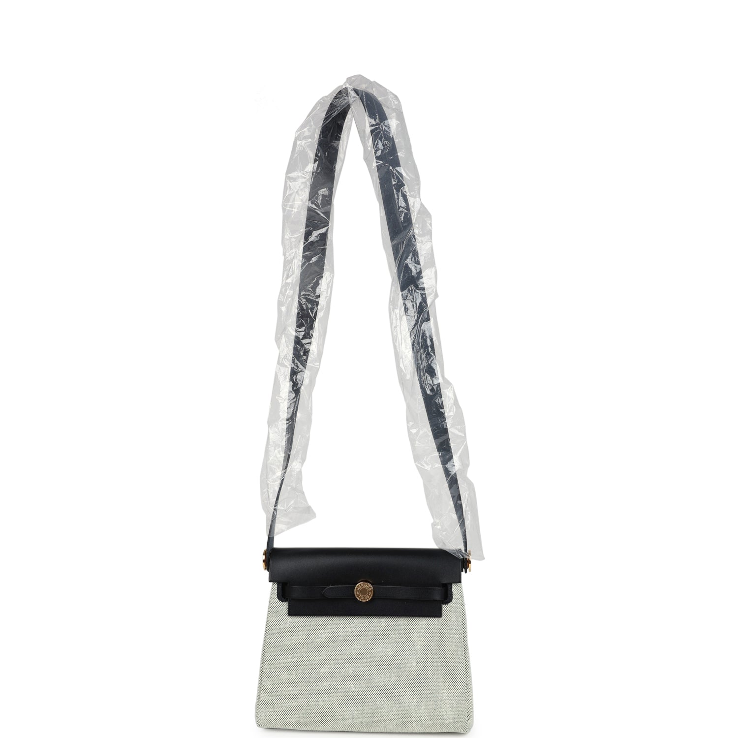 Hermes Herbag Zip 20 Mini Ecru and Vert Moyen Toile H Canvas and Black Vache Hunter Gold Hardware
