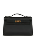 Hermes Kelly Pochette Black Swift Gold Hardware